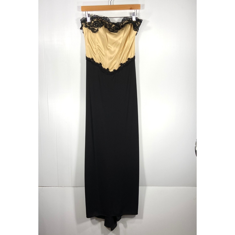 Niki by Niki Livas Black Champagne Satin Evening Gown Dress Womens 4